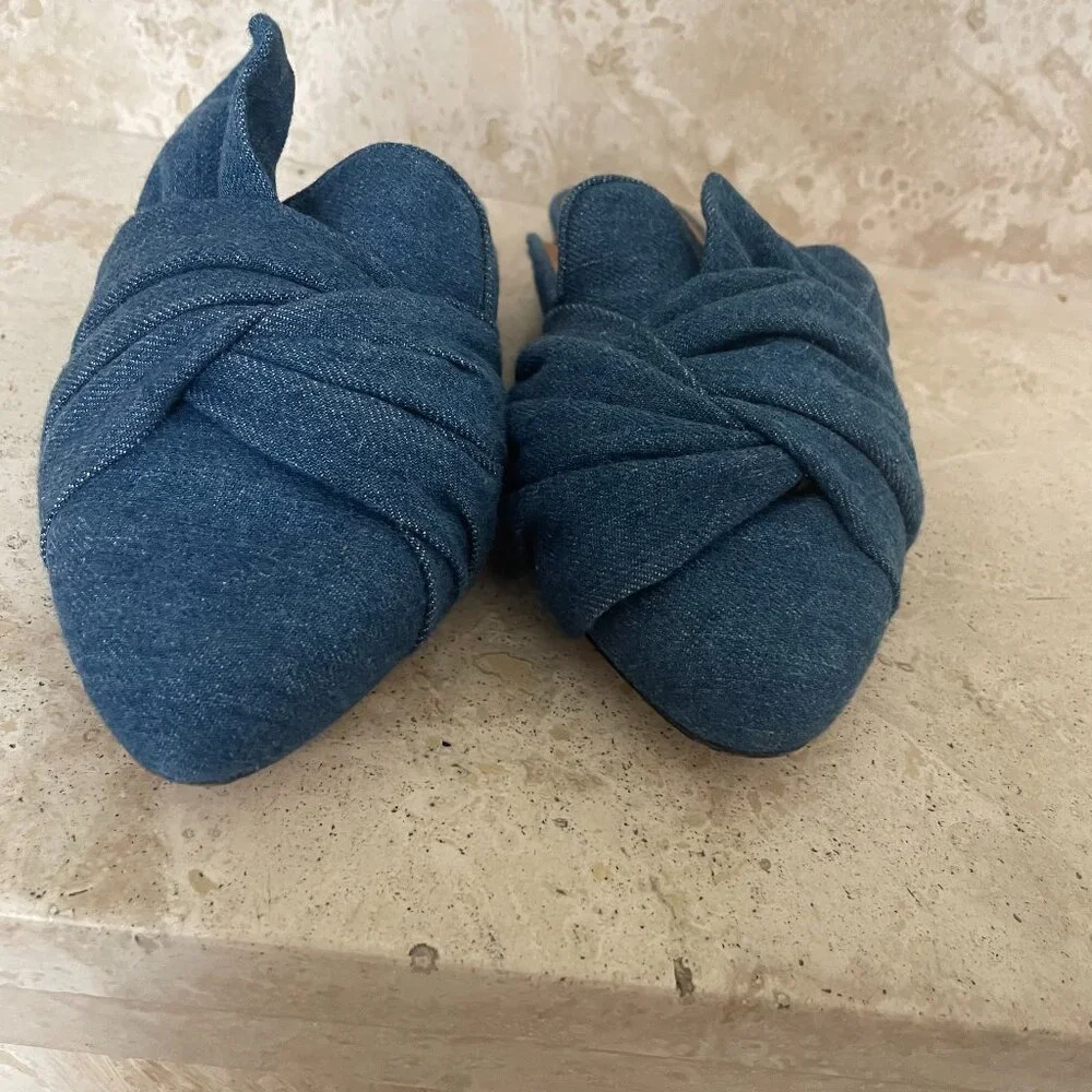 VERONICA BEARD Flat Denim BOW Mules Size 37
